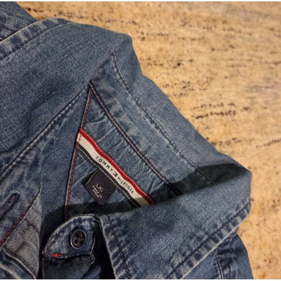 Tommy Hilfiger Shirt Dress Sz L Chambray Denim Mini Sleeveless Tie Front Wrap - Picture 13 of 16